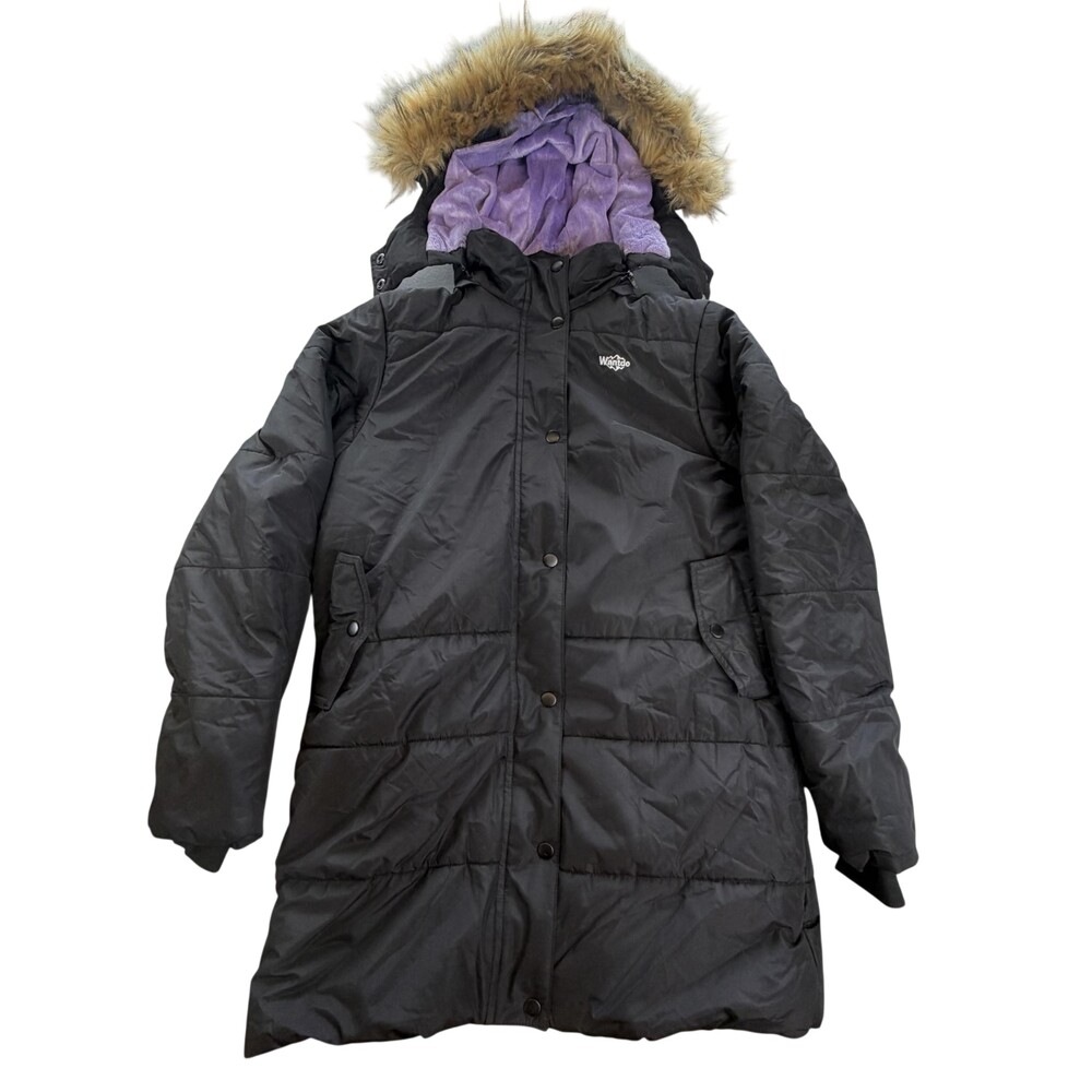 Wantdo Coat Girls 14-16 Black Hooded Puffer Parka Faux Fur Lined Snow Winter